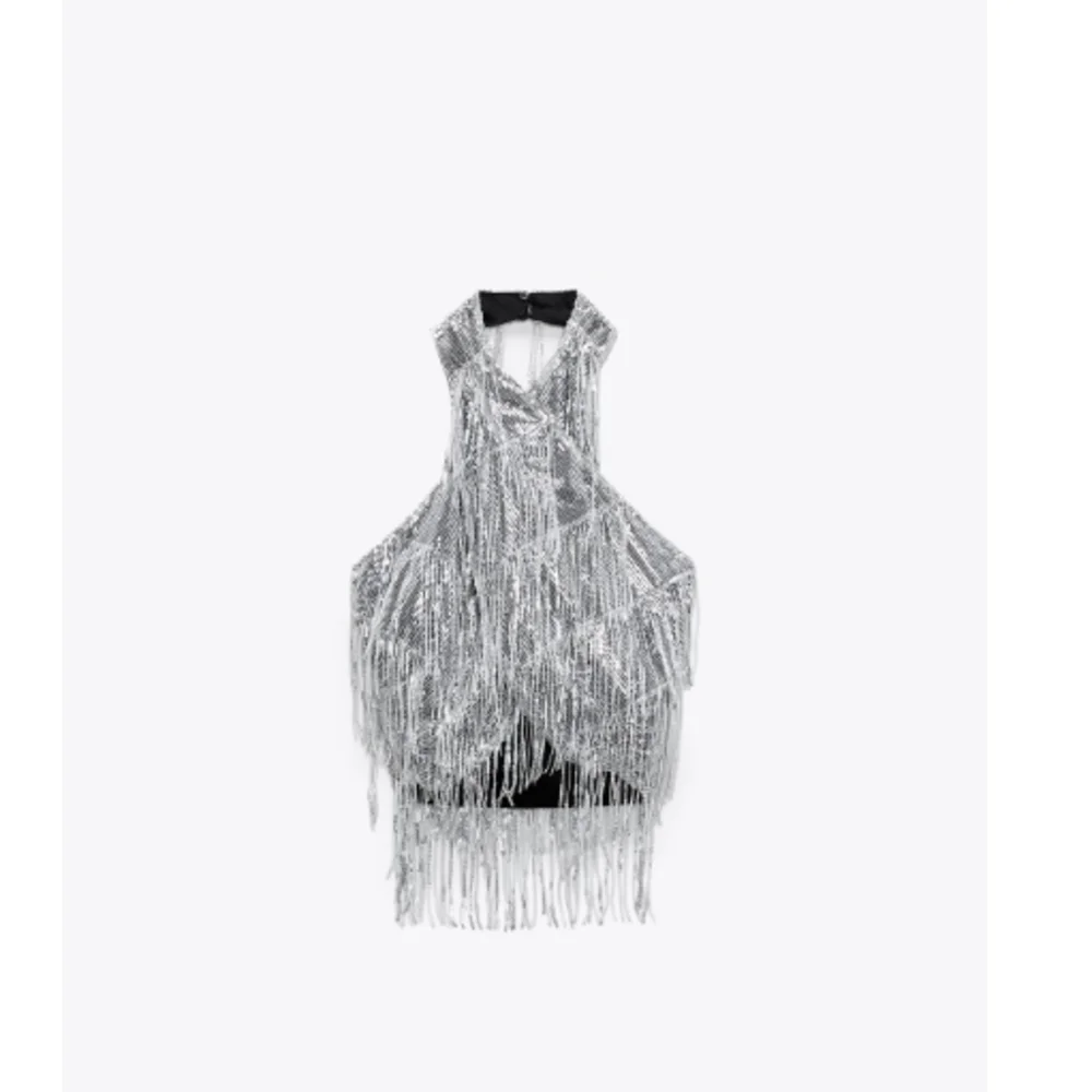 Silver Fringe Halter Top - Picture 1 of 1